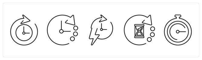 5 mix icons as time, refresh time, rapid in black bold vector