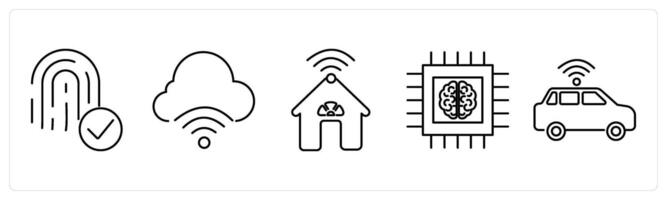 5 mix icons as biometric, internet of things, smart house in black bold vector