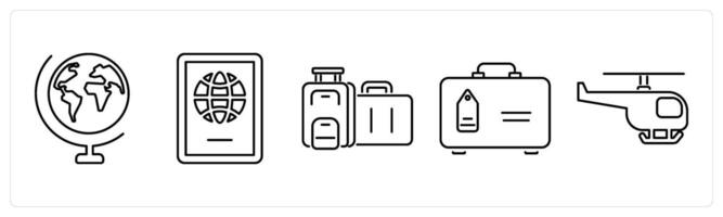 5 mix icons as globe, passport, suitcase in black bold vector