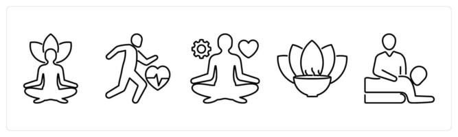 5 Mix icons as yoga, exercise, stress management in black bold vector