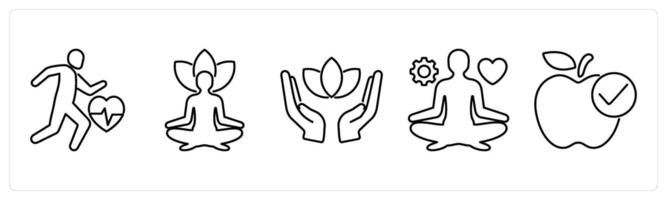 5 Mix icons as exercise, yoga, medidation in black bold vector
