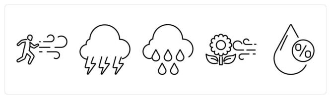 5 Mix icons as wind, thunderstorm, rain in black bold vector