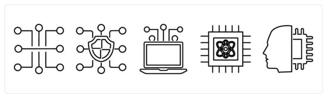 5 Mix icons as circuit, blockchain, computing in black bold vector