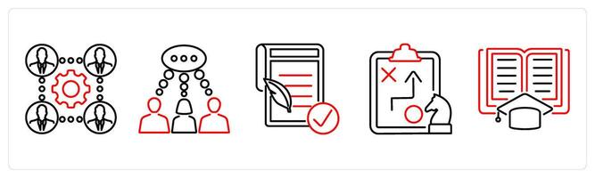 5 Mix icons as business team, conversation, authorship in red bold vector