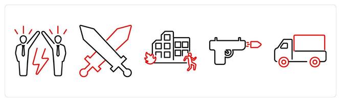 5 Mix icons as conflict, battle, attack in red bold vector