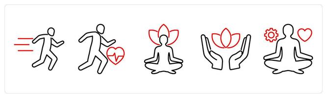 5 Mix icons as running, exercise, yoga in red bold vector