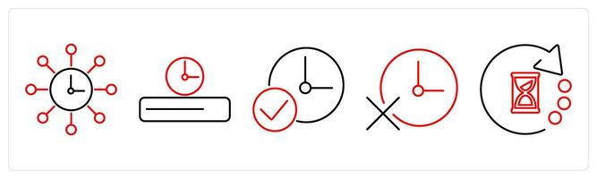 5 Mix icons as time management, timeline, deadline achieve in red bold vector