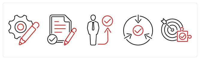 5 Action plan icons as resources, assessment, act in red bold vector