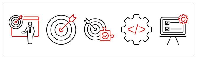 5 Action plan icons as objective, goal, target in red bold vector