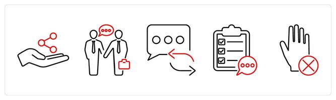 5 Active Listening icons as share, communication, refresh message in red bold vector
