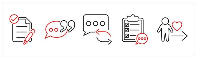 5 Active Listening icons as request clarification, paraphrase, refresh message in red bold vector