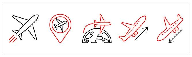 5 Airport icons as plane, location, travel in red bold vector