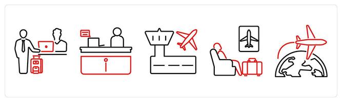 5 Airport icons as check in, information desk, airport in red bold vector