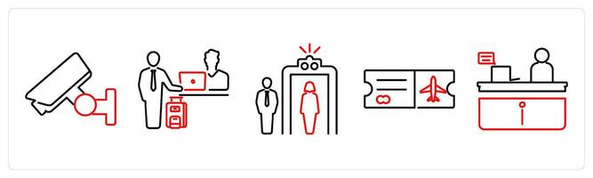 5 Airport icons as cctv, check in, sensing in red bold vector
