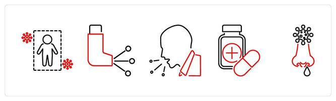 5 Allergy icons as immunity, asthma, cough in red bold vector