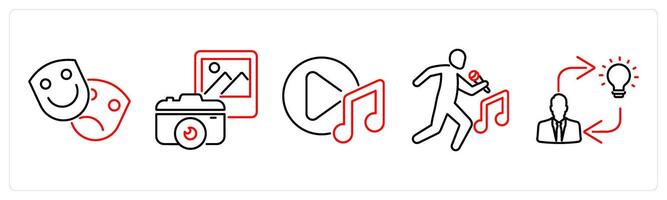 5 Art icons as theater, photography, music in red bold vector