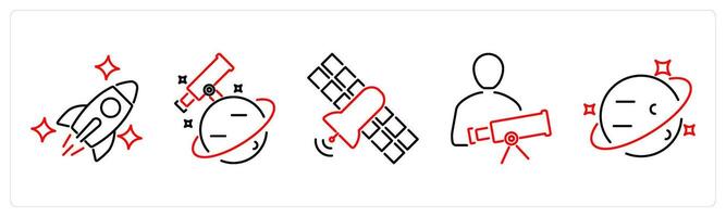 5 Astronomy icons as spaceship, astronomy, satellite in red bold vector