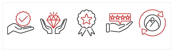 5 Branding icons as branding, brand values, identity in red bold vector