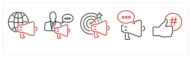 5 Branding icons as marketing, promotion, advertising target in red bold vector