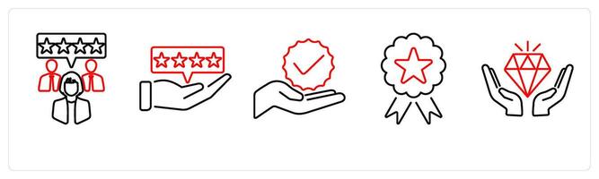 5 Branding icons as loyal customer, reputation, branding in red bold vector