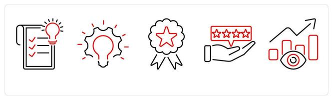 5 Branding icons as concept, innovation, identity in red bold vector