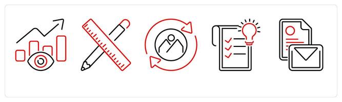 5 Branding icons as vision, stationery, rebranding in red bold vector