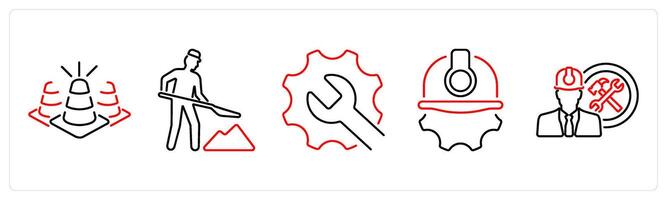 5 Build icons as cone, construction, maintenance in red bold vector