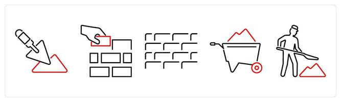 5 Build icons as cement, build, wall in red bold vector