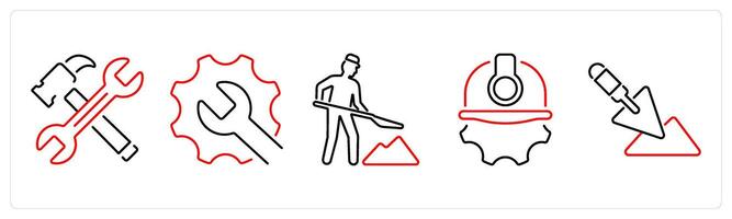 5 Build icons as tools, maintenance, construction in red bold vector