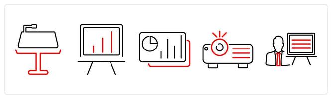 5 Business Presentation icons as keynote, white board, slides in red bold vector