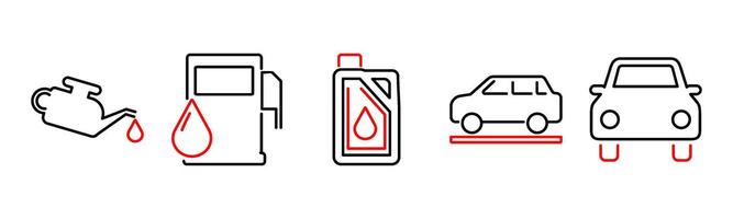 5 Car icons as oil, gasoline, oil canister in red bold vector