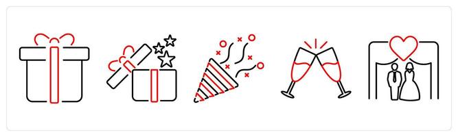 5 Celebrate icons as invitation, cheers in red bold vector
