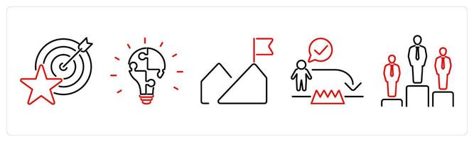 5 Challenge icons as challenge, problem solving, mission in red bold vector