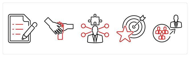 5 Challenge icons as exam, teamwork, resolve issues in red bold vector