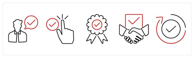 5 Checkmark icons as accept, selected, validate in red bold vector