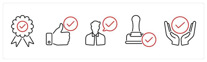 5 Checkmark icons as validate, endorsement, accept in red bold vector
