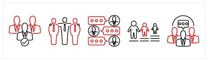 5 Community icons as team, friendship, group chat in red bold vector