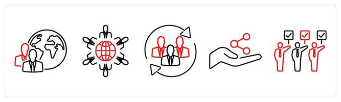 5 Community icons as diversity, culture, inclusion in red bold vector