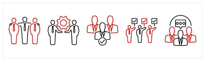 5 Community icons as friendship, community development, team in red bold vector