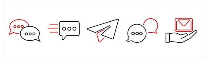 5 Contact icons as message, paper plane, live chat in red bold vector
