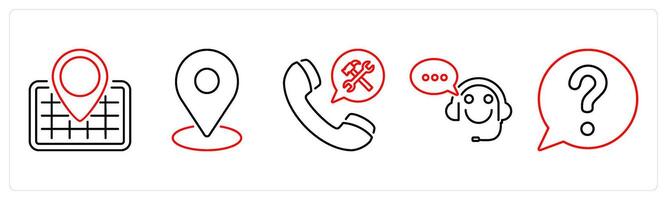 5 Contact icons as gps, location, assistance in red bold vector