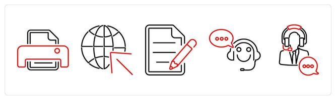 5 Contact icons as printer, website, contact form in red bold vector