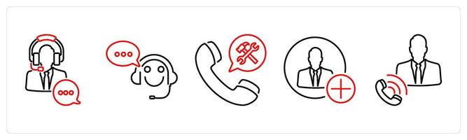 5 Contact icons as customer service, customer support, assistance in red bold vector
