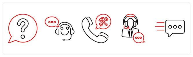 5 Contact icons as query, customer support, assistance in red bold vector