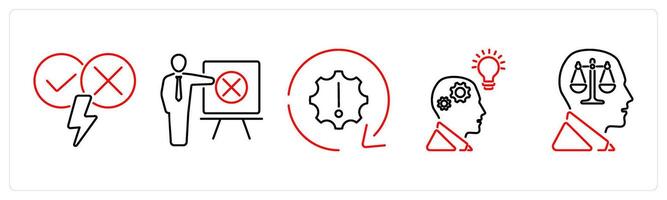 5 Critical Thinking icons as argument, identifying errors, problem in red bold vector