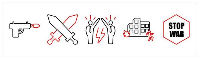 5 mix icons as weapon, battle, conflict in red bold vector