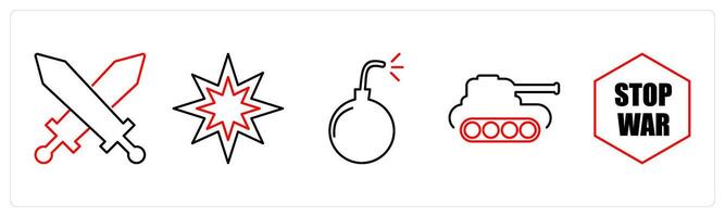 5 mix icons as battle, explosion, bomb in red bold vector
