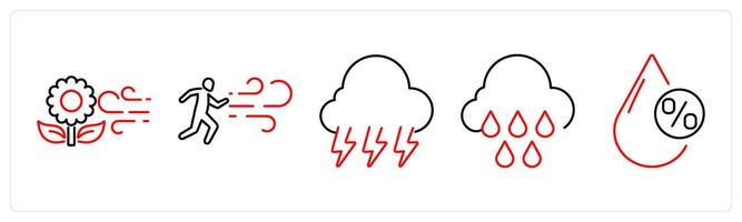 5 mix icons as spring, wind, thunderstorm in red bold vector