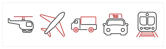 5 mix icons as helicopter, plane, truck in red bold vector