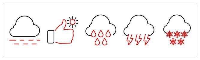 5 mix icons as fog, rainy day, rain in red bold vector